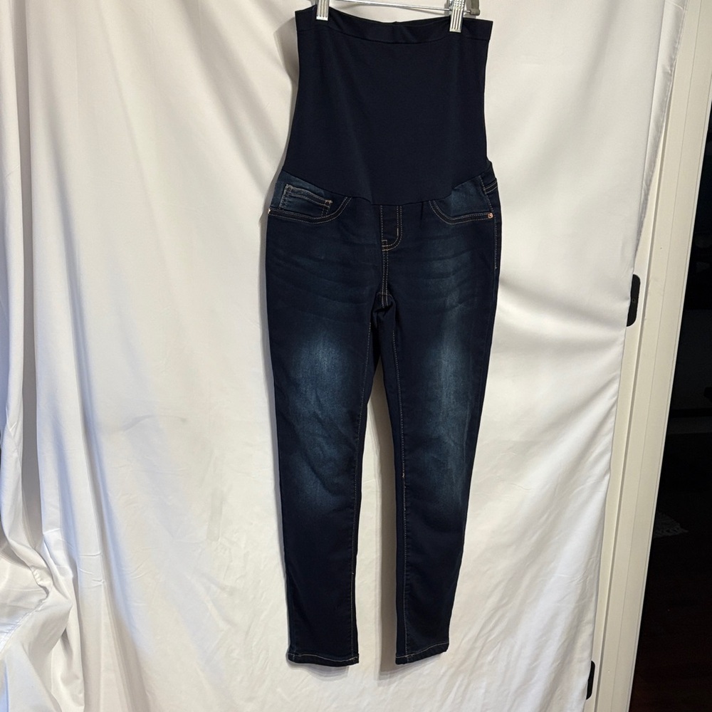 Bella Vida Maternity Jeans Stylish Dark Blue High-Waist for comfort.